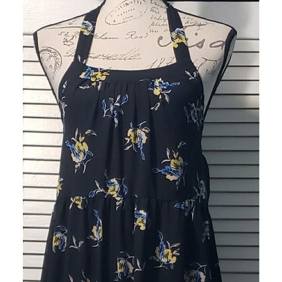 Who What Wear Halter Maxi Dress Womens XS Black Floral Tiered Chiffon Sleeveless - Picture 2 of 10